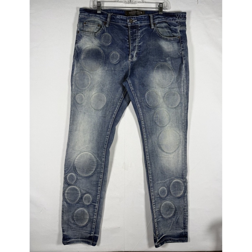 Valabasas Jeans Men's 36x32 Denim Spore Blue Washed Skinny Spellout Stretch